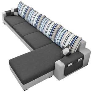 Thawas 5 Seater Monteno RHS Fabric L Shape Sofa Set- (Light Grey-Dark Grey)