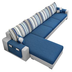 Thawas 5 Seater Fabric LHS L Shape Sofa Set (Dark Blue- Light Grey)