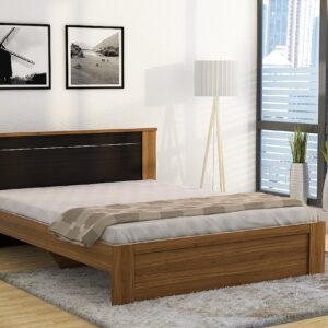 Thawas Uno King Size Engineered Wood Bed Without Storage (Particle Board – Natural Teak)