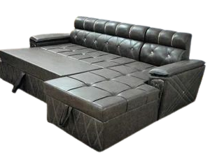 Thawas 3 Seater + Louncher Sofa Cum Bed With Black Leather Color